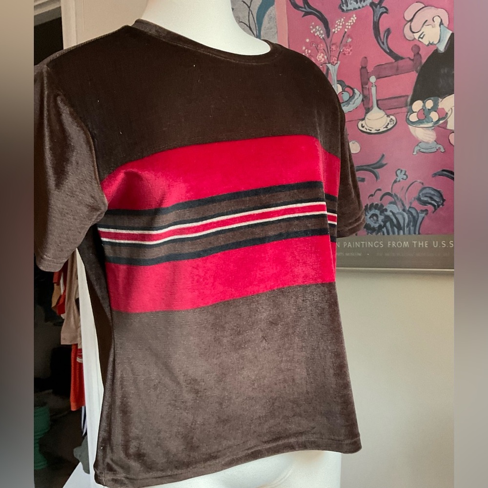 90s Y2K velour top with red stripe